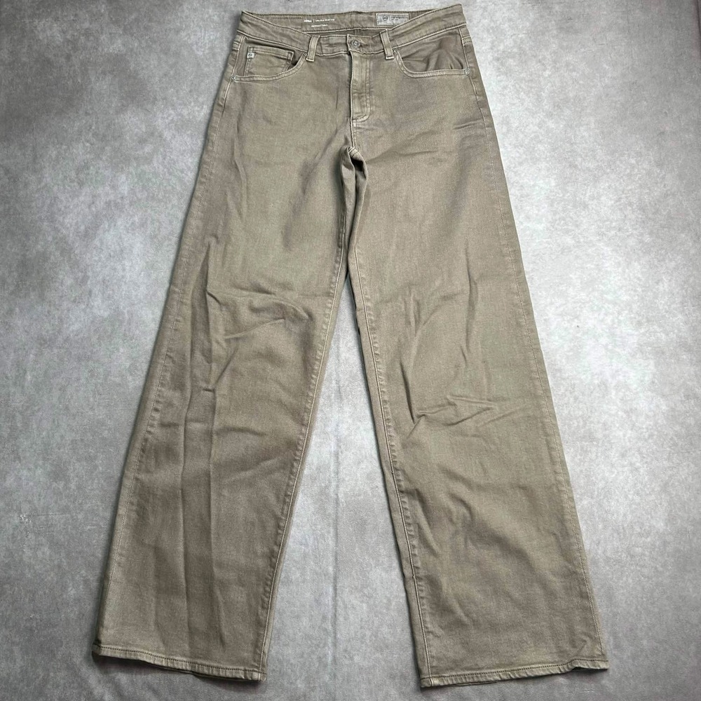 Ag Adriano Goldschmied Olive-Toned Wide Leg Jeans